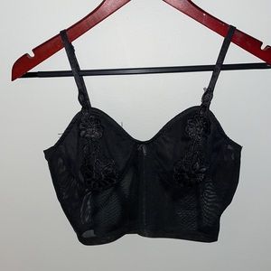 Black Sheer/Lace Bustier Corset Bra Top